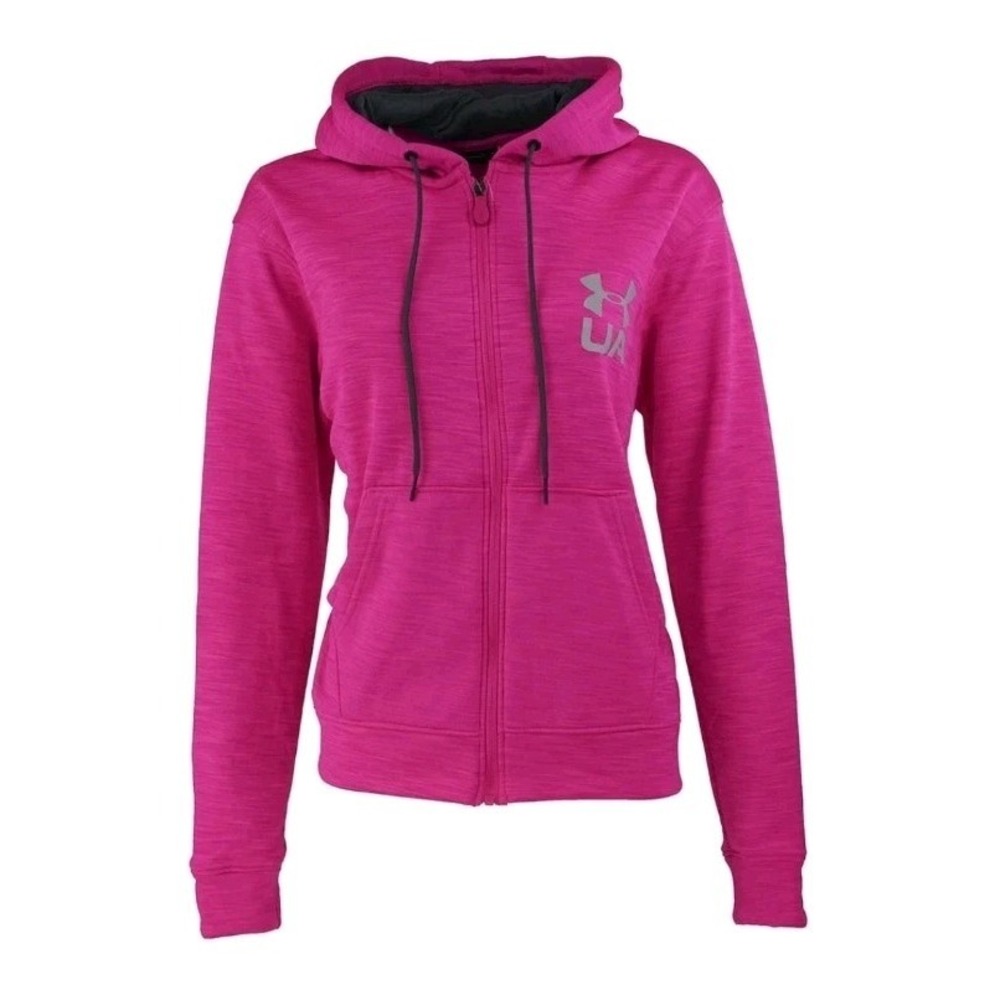 UA Under Armour Cold Gear Logo Athletic Gym Full Zip Hoodie Pink Womens Size L